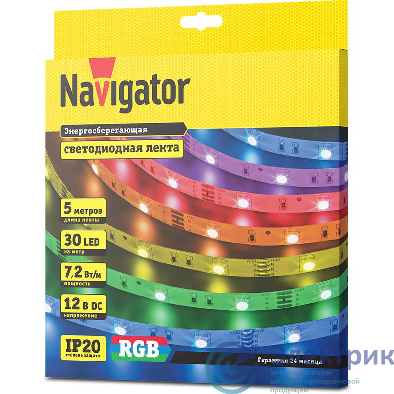 Лента светодиодная 80 299 NLS-5050RGB30-7.2-IP20-12V R5 (уп.5м) Navigator 80299