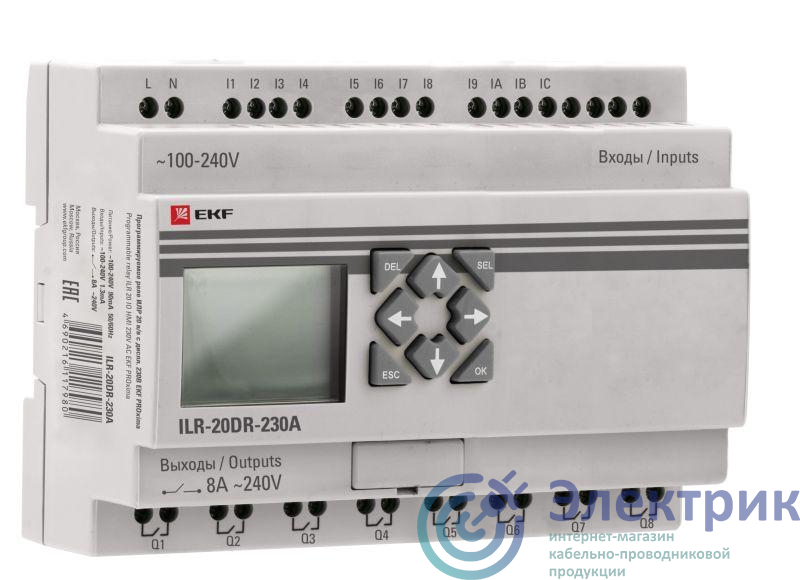 Реле программируемое 20 входов/выходов с дисплеем 230В PRO-Relay PROxima EKF ILR-20DR-230A