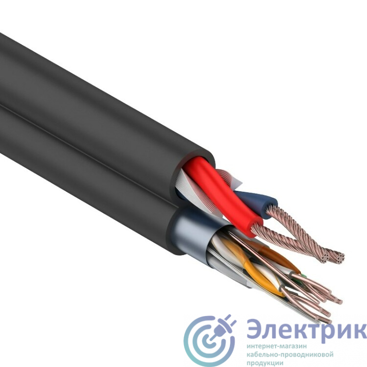 Мульти-кабель FTP 4PR, 24AWG, CAT5e+2х0.75 мм? (бухта 200 м) черный | 01-4044 | REXANT
