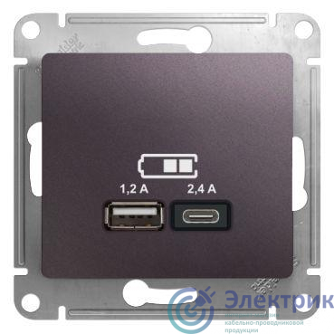 Розетка USB Glossa тип A+C 5В/2.4А 2х5В/1.2А механизм сирен. туман SE GSL001439