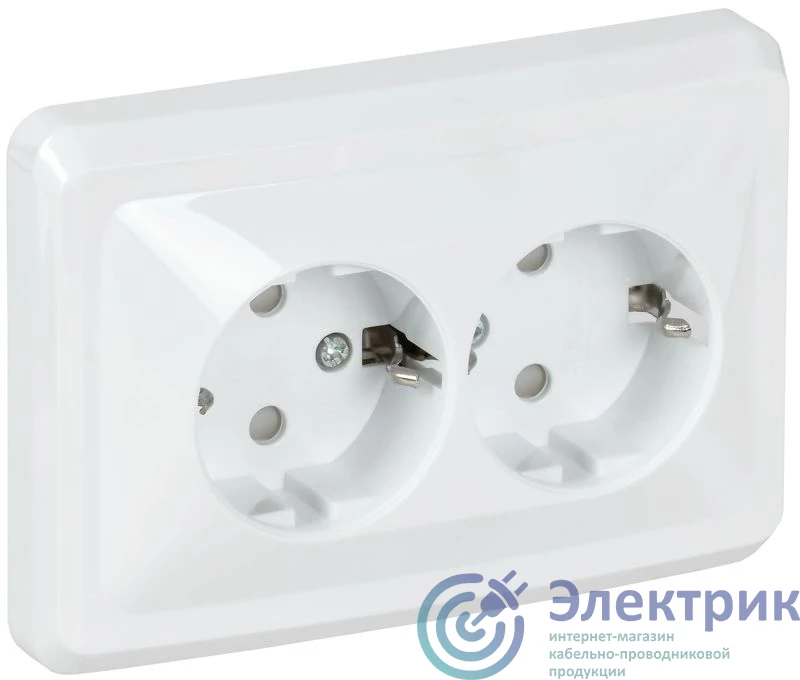 ERV24-K01-16-DM | Розетка 2-м СП Вега РСш12-3-ВБ с заземл. контактом и защ. штор 16А бел. GENERICA 