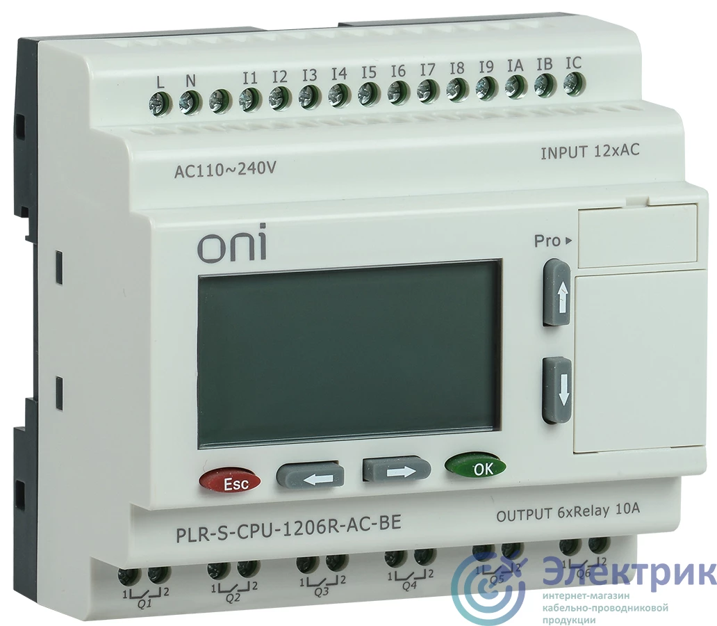 PLR-S-CPU-1206R-AC-BE | Реле логическое программируемое . Расширяемая версия. Со встроенным экраном. 12 дискретных входов, 6 релейных выходов. Напряжение питания 220В AC ONI 