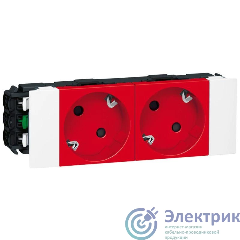 077422 | Розетка 2-м СП 4мод. Mosaic 16А IP20 2P+E безвинт. клеммы с механич. блокировк. для кабель-канала DLP механизм красн. Leg 