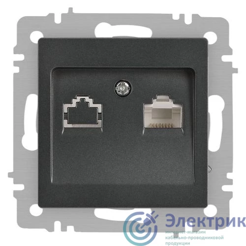 Б0063638 | Розетка компьютерная 1-м СП Accent 6-303-07 RJ45 IP20 графит Intro 