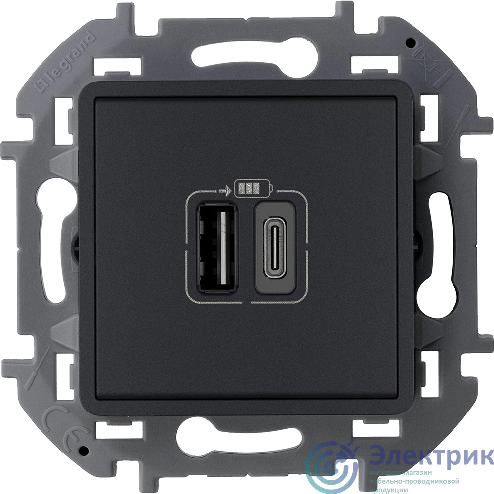 673763 | Зарядное устройство с двумя USB разьемами A C 240В/5В 3000мА INSPIRIA антрацит Daccord/Legrand 