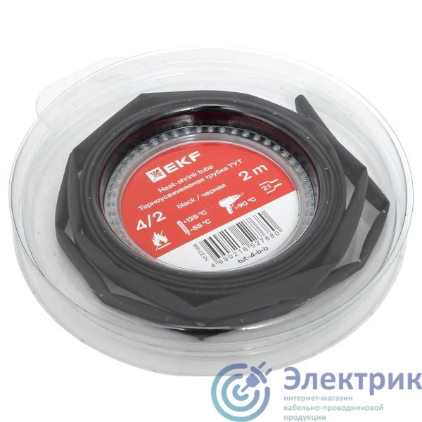 tut-4-b-b | Трубка термоусадочная ТУТ нг 4/2 черн. ролик 2 м EKF 
