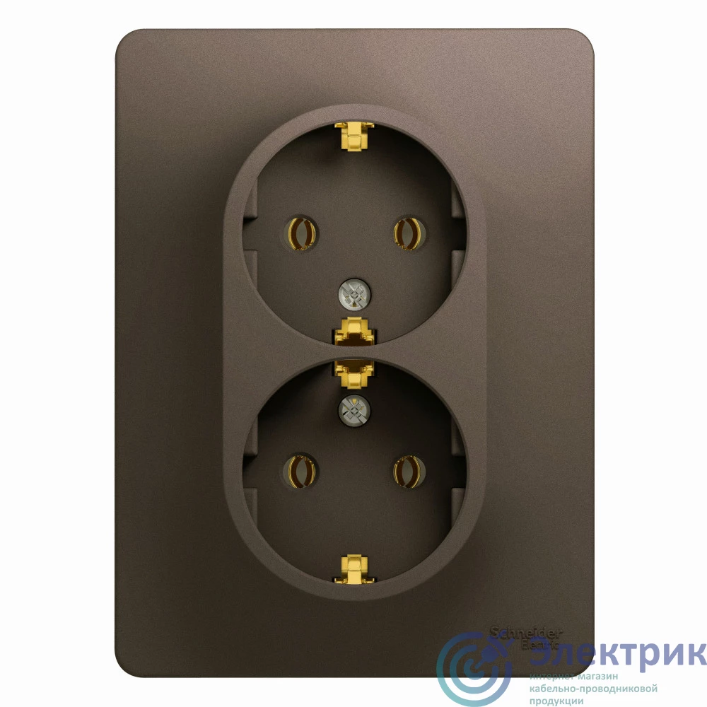 GSL000824 | GLOSSA Розетка двойная с заземлением шоколад в сборе Systeme Electric 