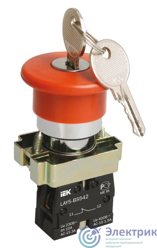 BBG50-LAY5-K04 | Кнопка управления "Грибок" LAY5-BS142 d22мм 1НЗ 240В с ключом красн. KARAT IEK 