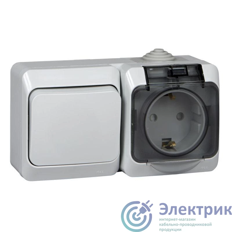 BPA16-241C | Блок ОП Этюд (1-м розетка 16А 250В евростандарт с заземл. защ. шторки + 1-кл. выкл.) IP44 сер. SE 