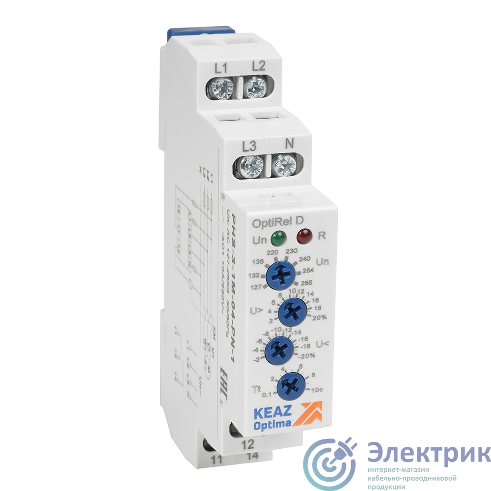 331998 | Реле контроля фаз OptiRel D PHS-3-1M-04-PP-2 повышенного/пониженного 3Ф 2СО КЭАЗ 