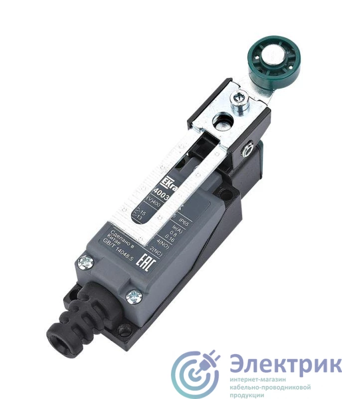 34003DEK | Выключатель концевой 1НО1НЗ ролик. рычаг регулир. длины из термопласта метал. DEKraft 