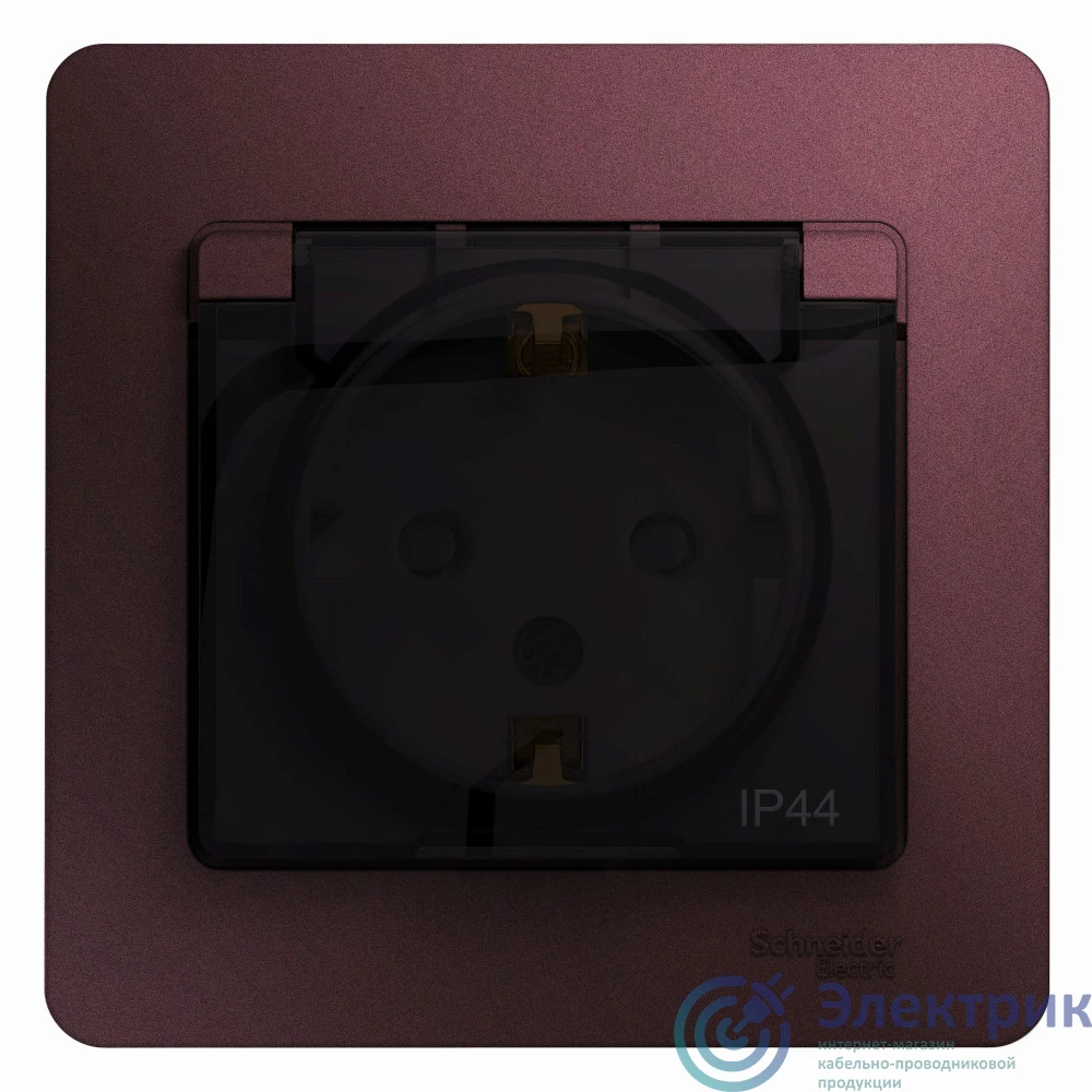 GSL001148 | Розетка 1-м СП Glossa 16А IP44 250В с заземл. защ. шторки с крышкой в сборе баклажан. SE 