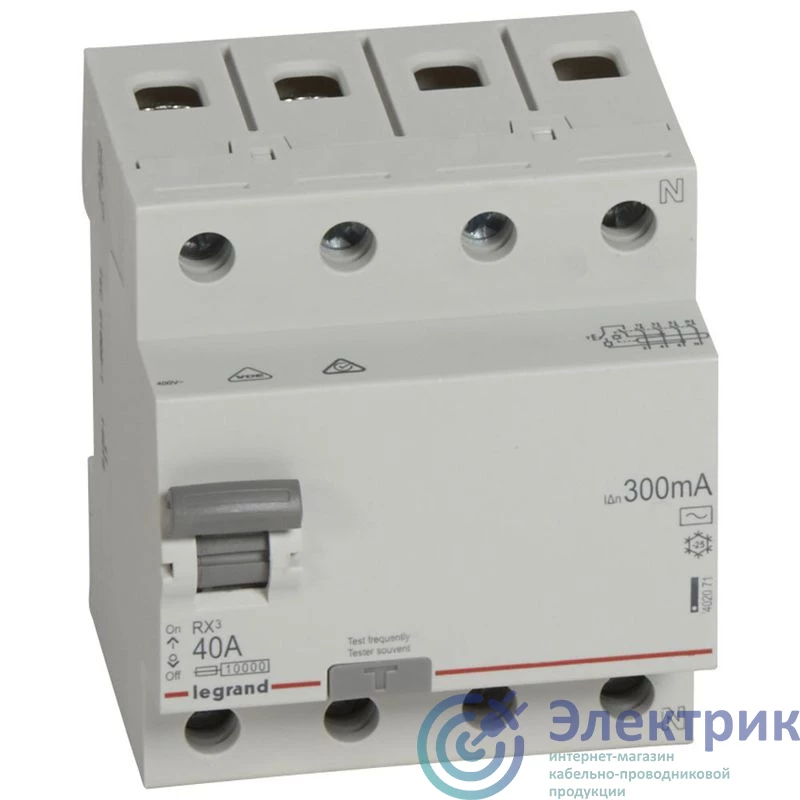 402071 | Выключатель дифференциального тока (УЗО) 4п 40А 300мА тип AC RX3 ИЭК Leg 