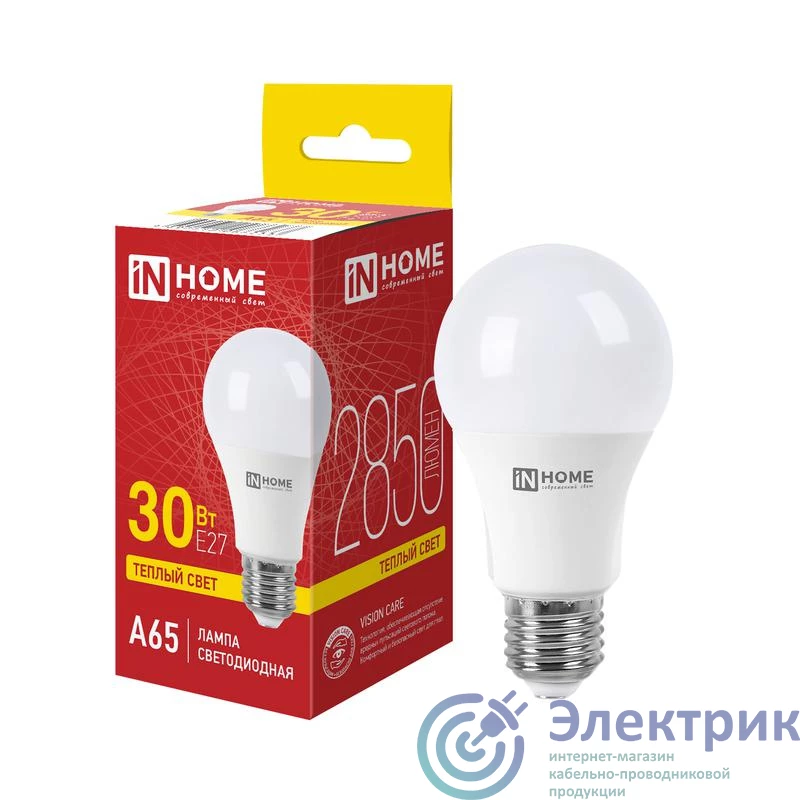 4690612066233 | Лампа светодиодная LED-A65-VC 30Вт грушевидная 3000К E27 2850лм 230В IN HOME 