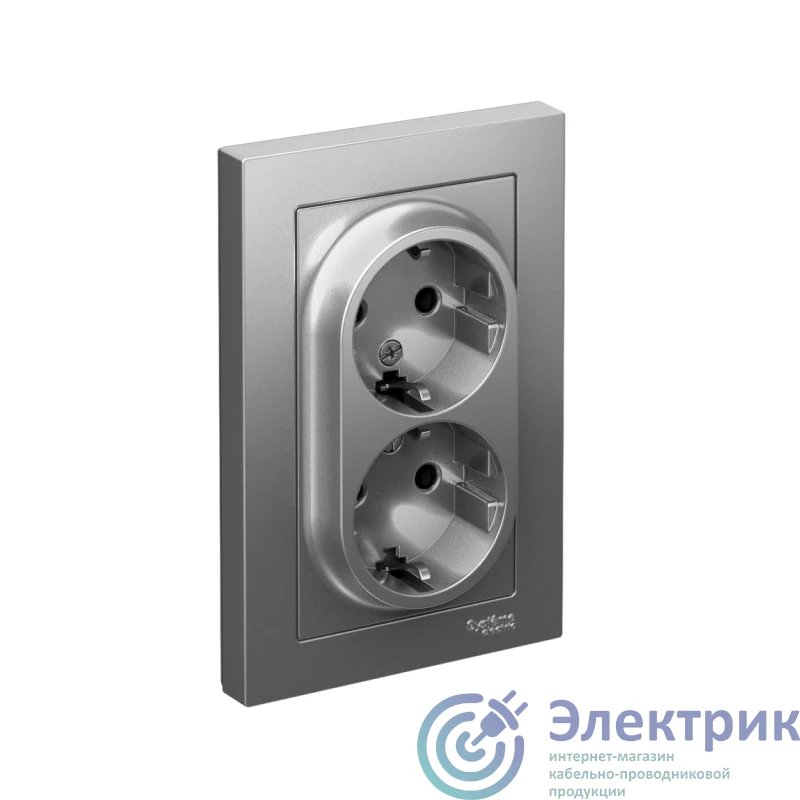 ATN000924 | Розетка 2-м СП AtlasDesign 16А IP20 с заземл. в сборе сталь SE