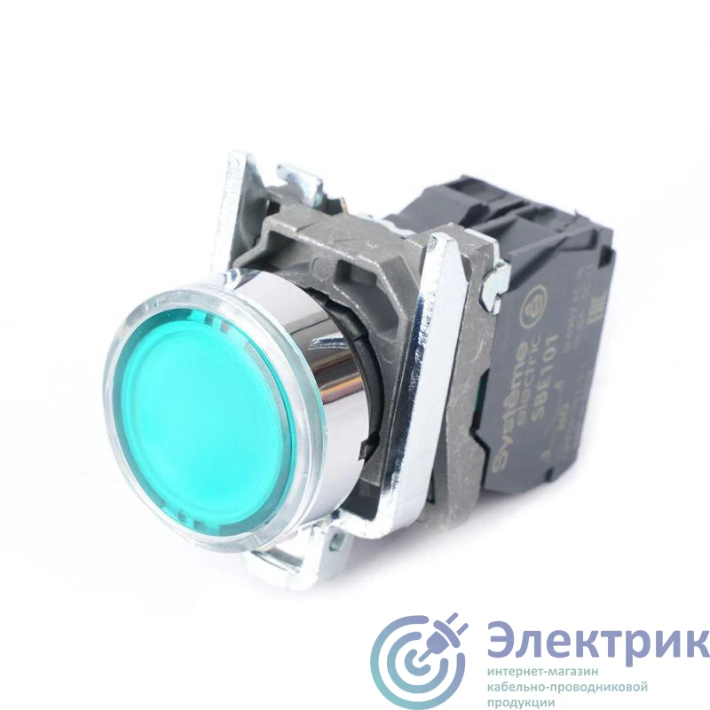 SB4BW33B1 | Кнопка модульная SB4 с подсветкой в сборе 22мм металл 24ВDC 1НО зел. SE 