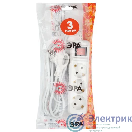 Б0035751 | Удлинитель 3х3м с заземл. 10А IP20 UX-3es-3m ПВС 3х0.75 с выкл. Эра 