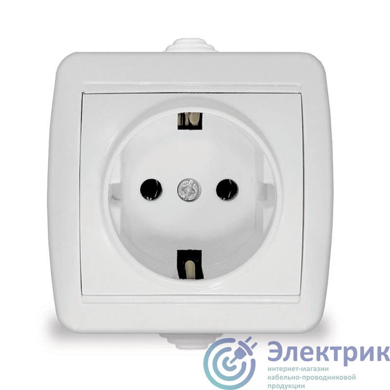 К2228 | Розетка 1-м ОП Клио 16А IP44 с заземл. бел. UNIVersal
