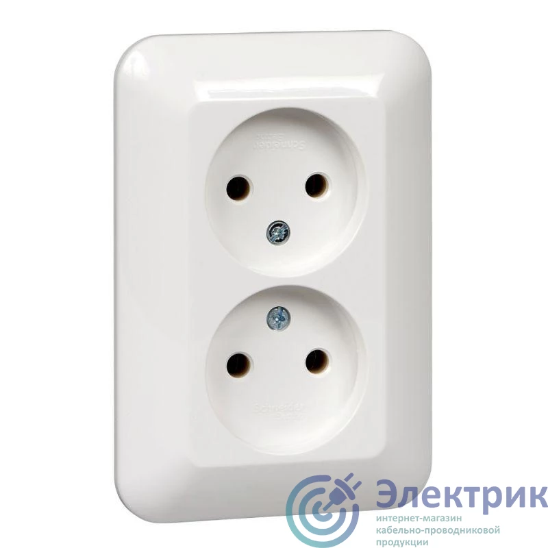 RS16-211-B | Розетка 2-м СП Прима 16А IP20 без заземл. без защ. шторок (опт. упак.) бел. SchE 