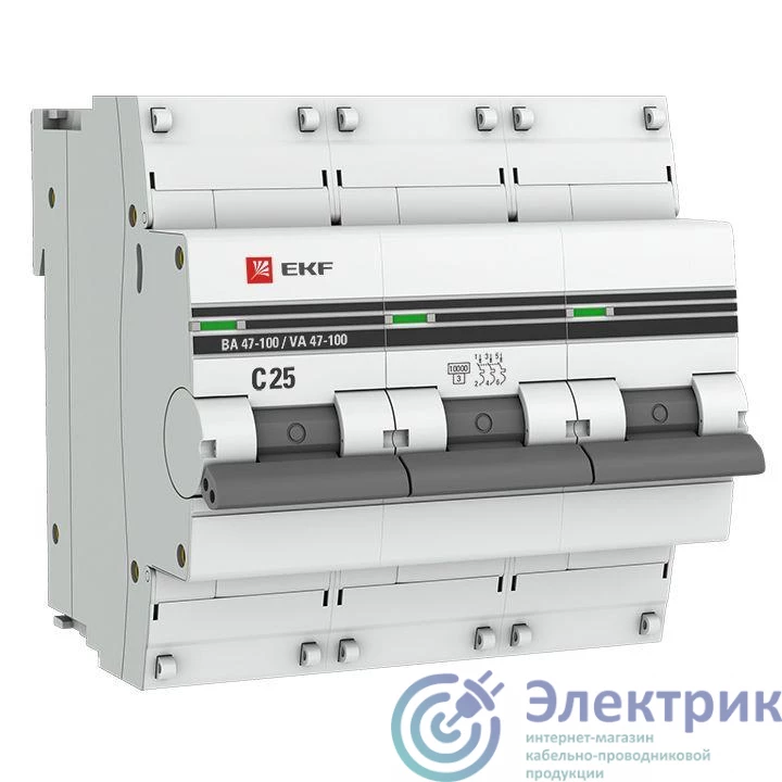 mcb47100-3-25C-pro | Выключатель автоматический модульный 3п C 25А 10кА ВА 47-100 PROxima EKF 