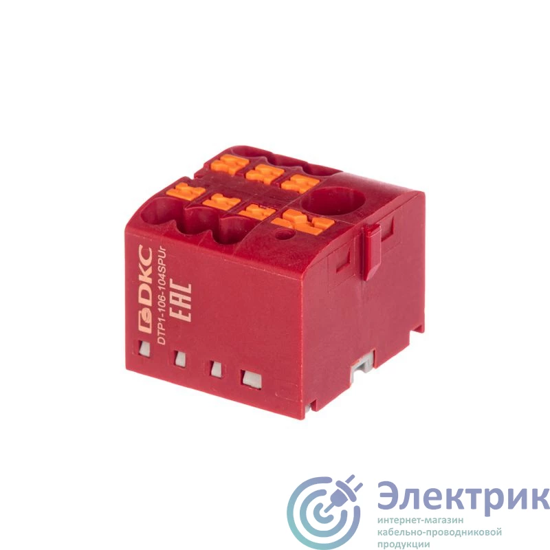 DTP1-106-104SPUR | Блок распределительный зажим push-in 1 ввод 6кв.мм 6 точек подключения 2.5кв.мм красн. DKC 
