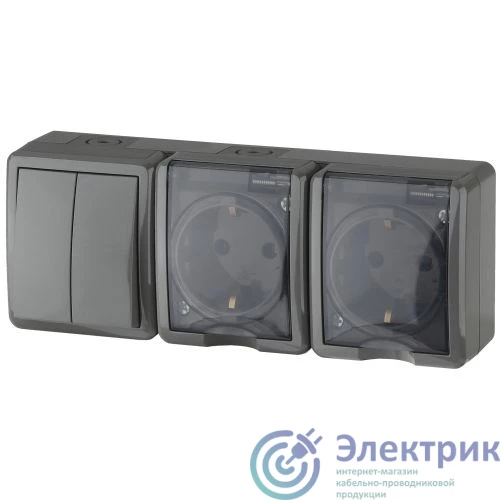 Б0027676 | Блок ОП 2 розетки+выключатель 2-кл. 11-7404-03 16АХ(10AX)-250В IP54 Эксперт сер. ЭРА 
