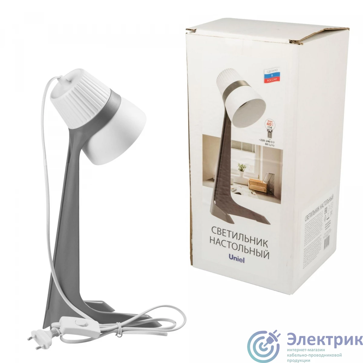 UL-00009542 | Светильник настольный 40W E14 Механический выключатель ULO-K22 D/E14/A GREY/WHITE Серый с белым Uniel 