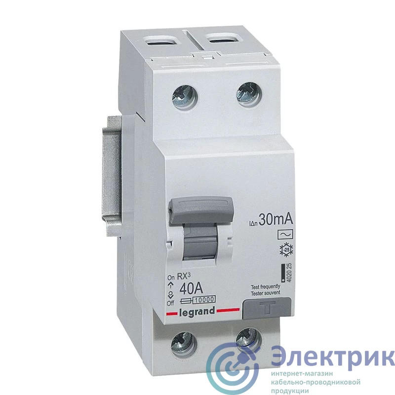402025 | Выключатель дифференциального тока (УЗО) 2п 40А 30мА тип AC RX3 ИЭК Leg 