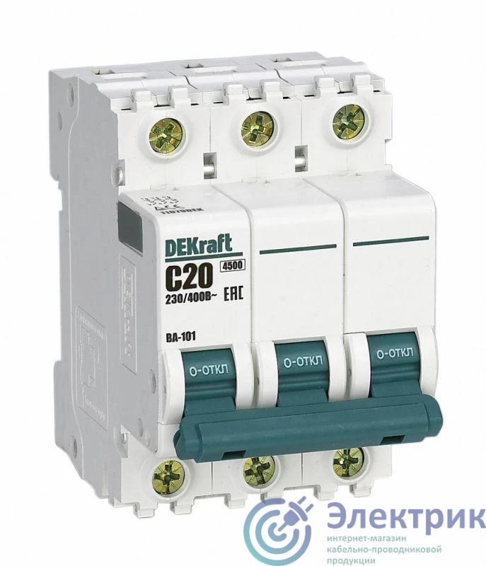 11079DEK | Выключатель автоматический модульный 3п C 20А 4.5кА ВА-101 DEKraft 