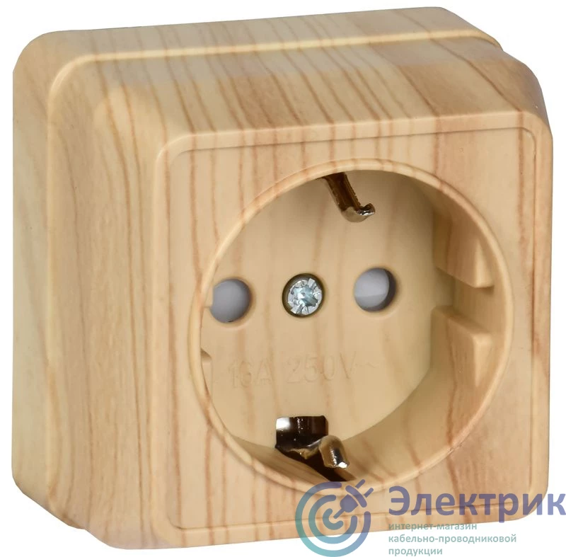 ERO14-K03-16-DC | Розетка 1-м ОП Октава РСш20-3-ОС 16А IP20 с заземл. защ. шторки сосна GENERICA