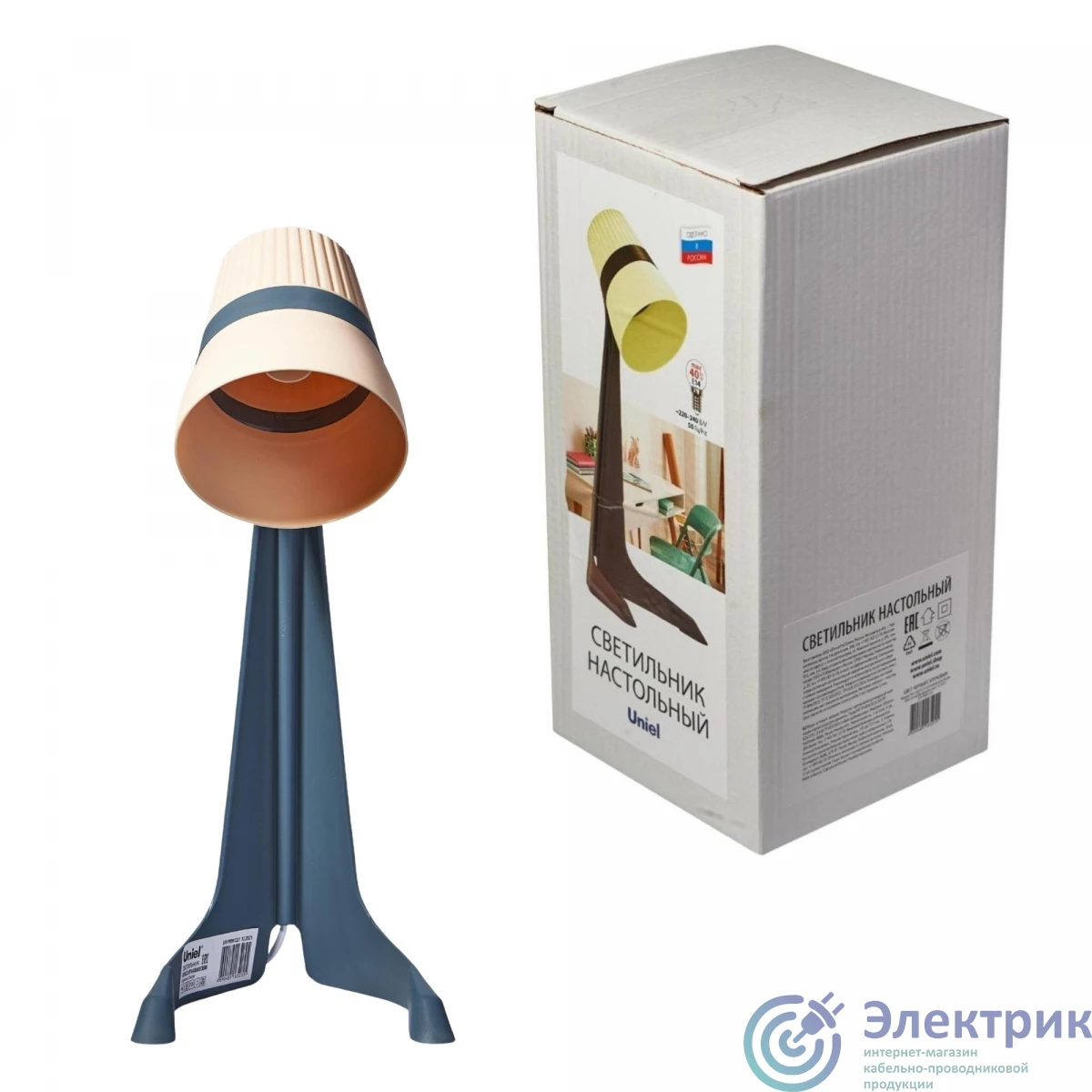 UL-00009543 | Светильник настольный 40W E14 Механический выключатель Черный с кремовым ULO-K22 D/E14/A BLACK/CREAM Uniel 