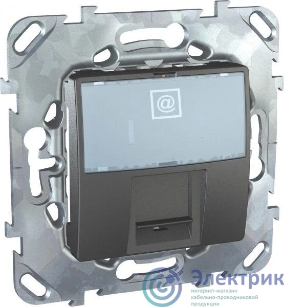 MGU5.425.12ZD | Розетка компьютерная 1-м СП Unica Top RJ45 кат.6 с полем для надписи механизм графит. SchE 