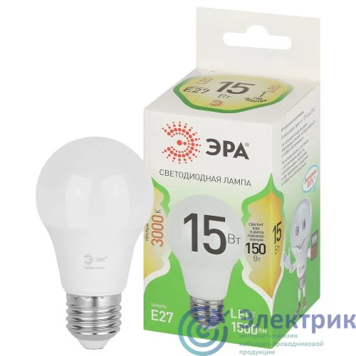 Б0067112 | Лампа светодиодная GREEN LINE A60-15W-830-E27 GL 15Вт груша 3000К свет тепл. E27 Эра 