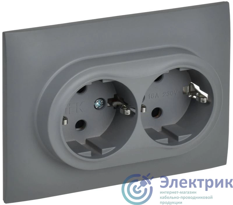 SK-R24-16-K03-F | Розетка 2-м SKANDY 16А с заземл. защ. шторки в сборе SK-R07Gr сер. IEK 