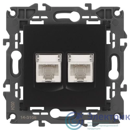 Б0034312 | Розетка компьютерная 2-м Elegance 14-3108-05 RJ45 IP20 механизм антрацит Эра 