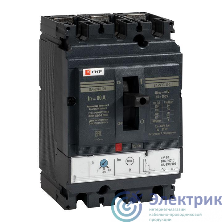 Выключатель автоматический 3п 100/80А 36кА ВА-99C Compact NS PROxima EKF mccb99C-100-80