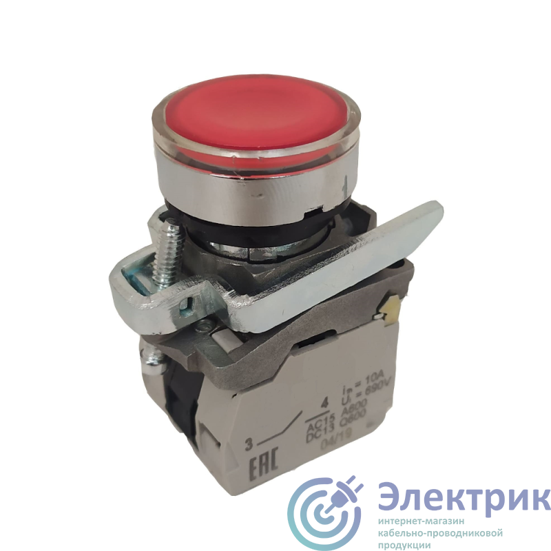 Кнопка КМЕ4611мЛС-24В-красный-1но+1нз-цилиндр-индикатор-IP65 КЭАЗ 291154