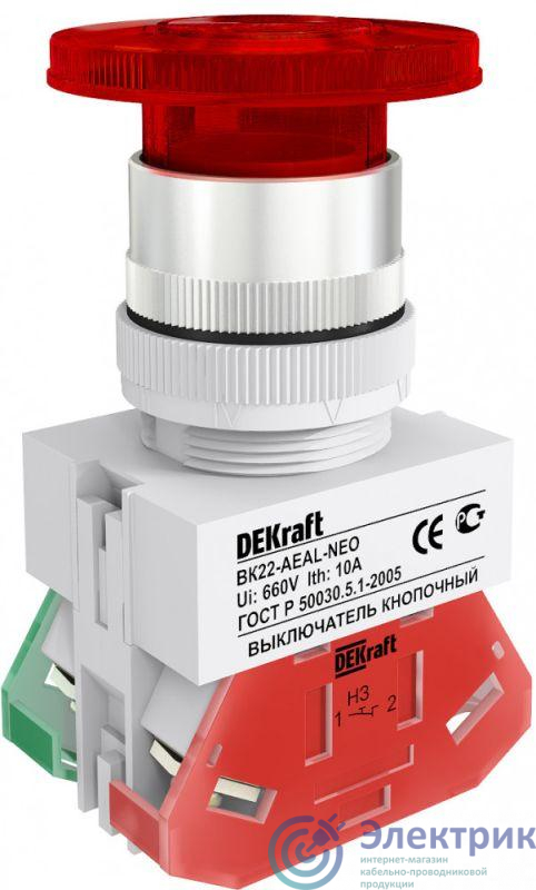 Выключатель кнопочный "Грибок" AEAL ВК-22 d22мм с фиксацией красн. DEKraft 25040DEK