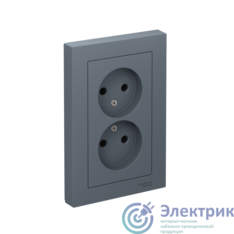 ATN000720 | Розетка 2-м СП AtlasDesign 16А IP20 без заземл. в сборе грифель SE