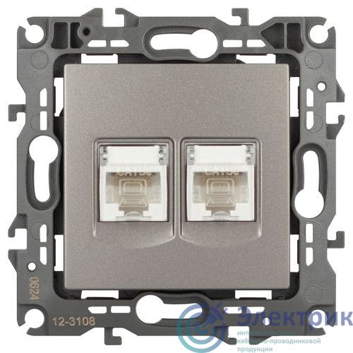 Б0065665 | Розетка компьютерная 2-м Эра12 12-3108-16 2XRJ45 титан Эра