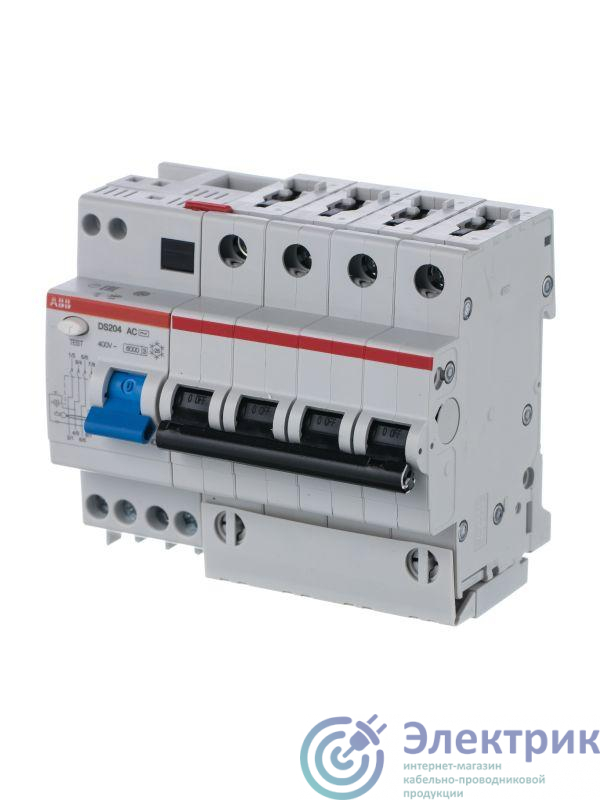 Выключатель автоматический дифференциального тока 4п C 32А 30мА тип AC 6кА DS204 6мод. ABB 2CSR254001R1324