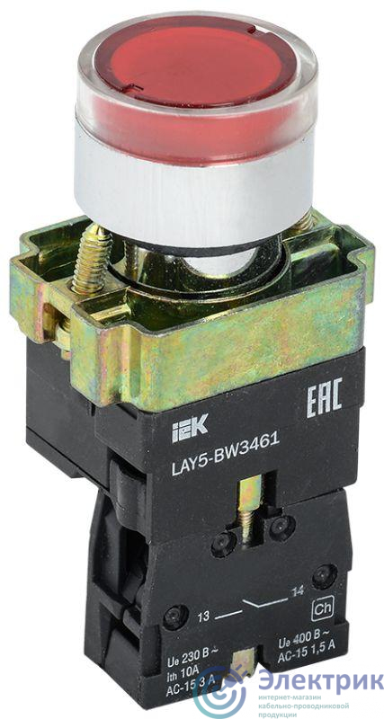 Кнопка LAY5-BW3461 с подсветкой красн. 1з IEK BBT50-BW-K04