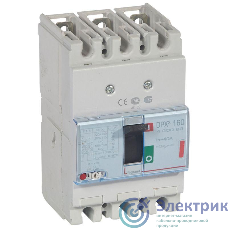 Выключатель автоматический 3п 40А 36кА DPX3 160 термомагнитн. расцеп. Leg 420082