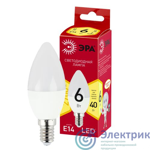 Б0052383 | Лампа светодиодная LINE LED B35-6W-827-E14 R B35 6Вт свеча E14 тепл. бел. ЭРА