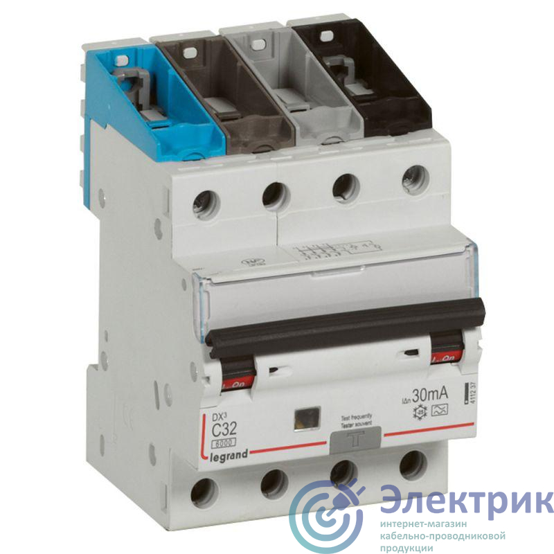 Выключатель автоматический дифференциального тока 4п C 32А 30мА тип A 10кА DX3 Leg 411237