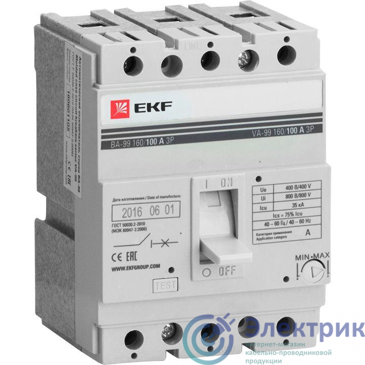 Выключатель автоматический 3п 160/125А 35кА ВА-99 PROxima EKF mccb99-160-125