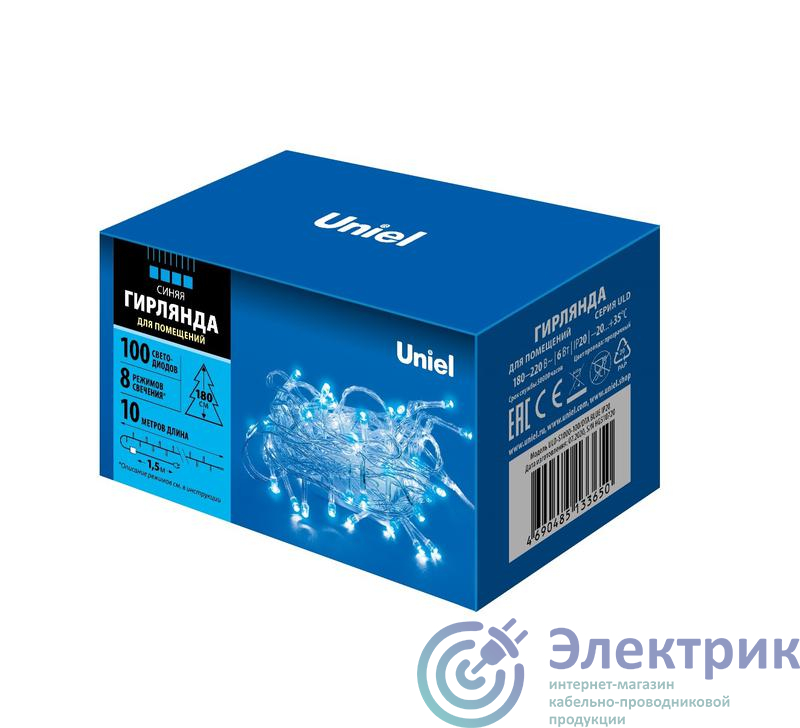 Гирлянда LED ULD-S1000-100/DTA BLUE IP20 10м 100 диодов син. свет провод прозр. Uniel UL-00007197