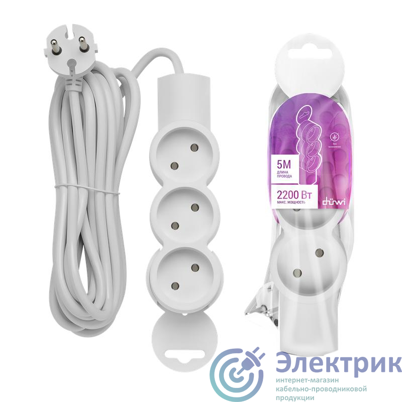 32003 8 | Удлинитель 3х5м без заземл. ПВС 2х0.75 REV