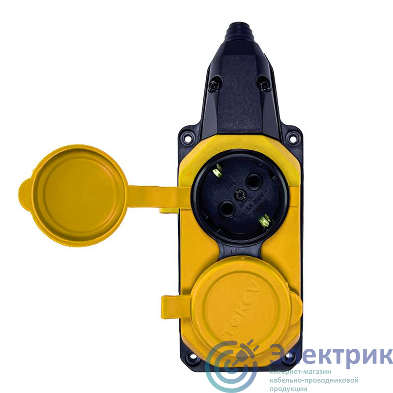 Колодка удлинителя 2-м с заземл. 16А IP44 каучук желт. TOKOV TKE-C07-KK2-Z