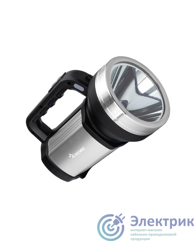 Фонарь-прожектор аккумуляторный ручной 10Вт LED Li-ion 18650 9600мА.ч корпус анодированный алюм. ABS-пластик шнур-адаптер от 220В плечевой ремешок КОСМОС KOC900Lit